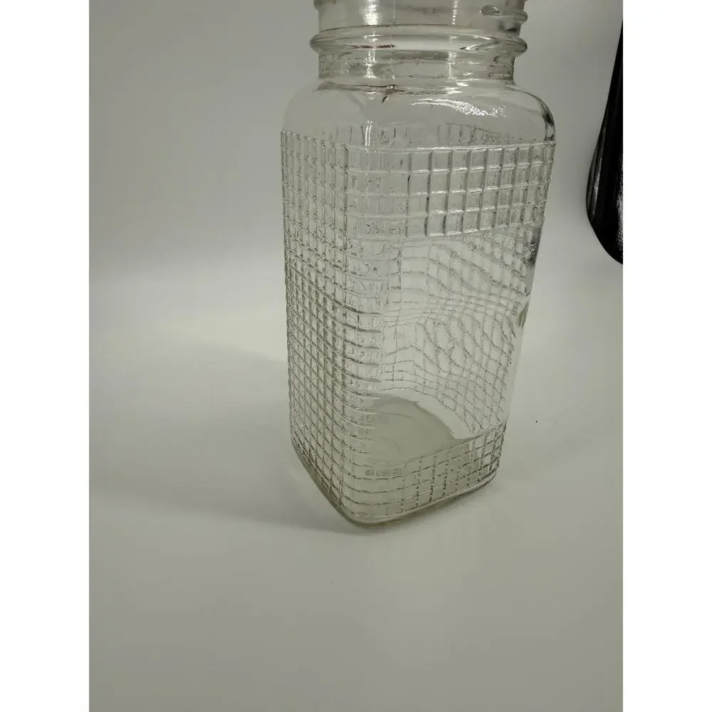 Vintage Square Waffle Pattern Canning Jar Quart with Label Window
